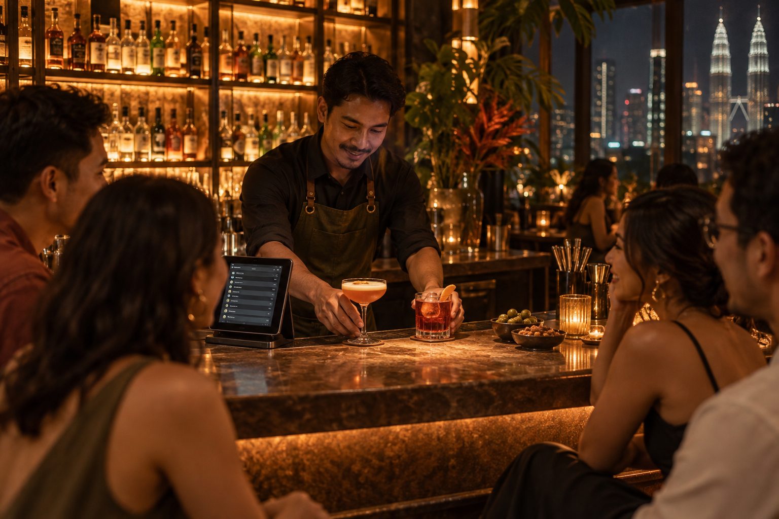 Cocktail bar with open tabs on a tablet POS