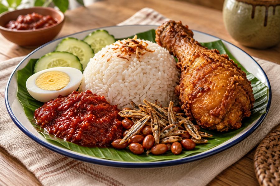 Nasi Lemak Ayam - Coconut rice, fried chicken, sambal