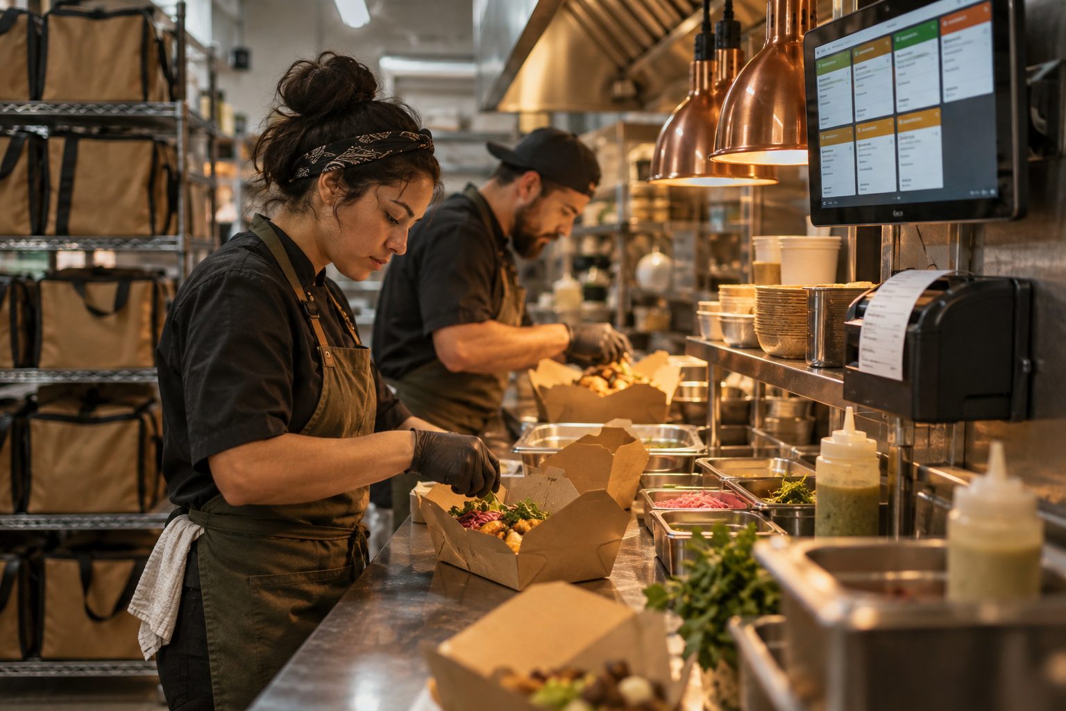 Cloud kitchen packing takeaway orders